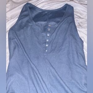 Waffle Knit Henley Tank Top Jumper - Dusty Blue